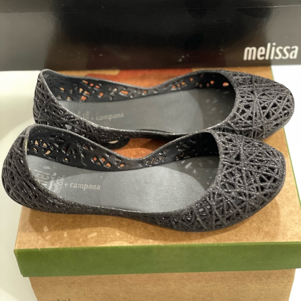 Melissa + Campana Silver Glitter Flats Girls Size 1 US